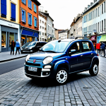 **

"A compact Fiat Panda car in a bustling city street, fully clothed pedestrians walking by, modest shops and buildings in the background, daytime, safe for work, appropriate content, fully clothed, professional photography, perfect anatomy, natural proportions, family-friendly scene."

**